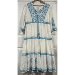 Soft Surroundings Juniper Midi Dress Sz Small Embroidered White Gauze Boho Chic